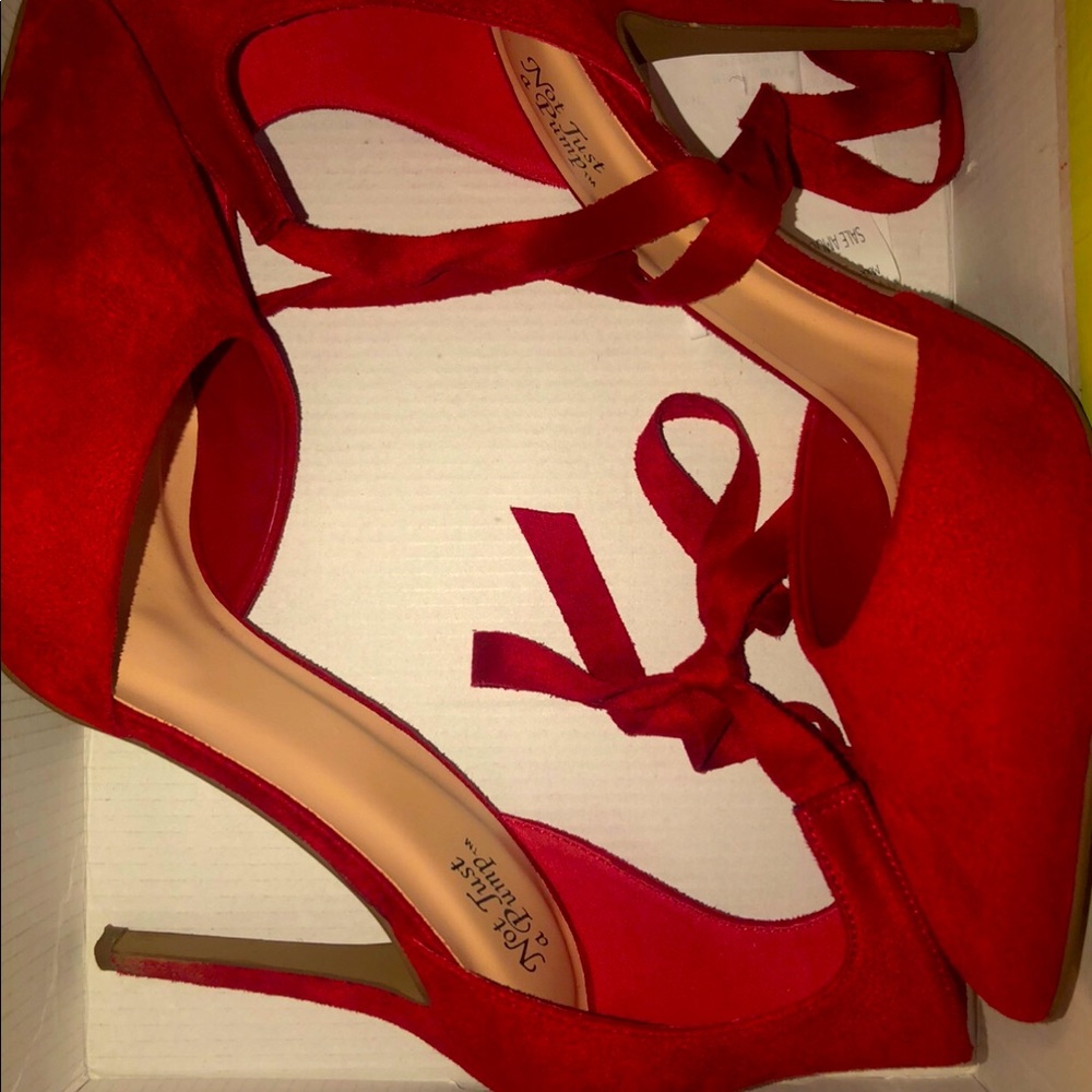 Not Just A Pump - Red faux suede pumps